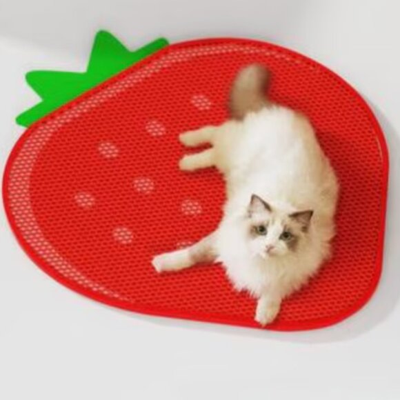 STRAWBERRY-SHAPE CAT LITTER TRAPPING MAT (DOUBLE-LAYER) - Picture 1 of 17